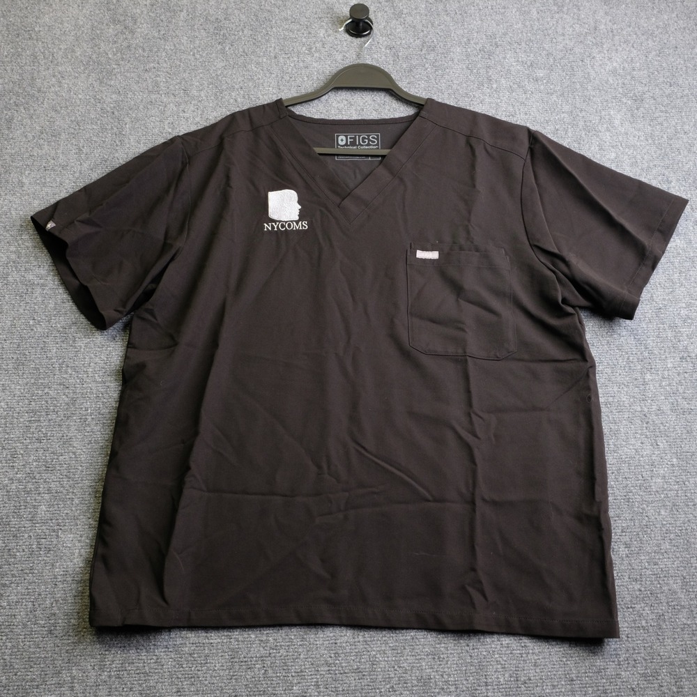 FIGS Scrub Top Mens XL Black NYCOMS Embroidered Medical Uniform FM1500 V-Neck